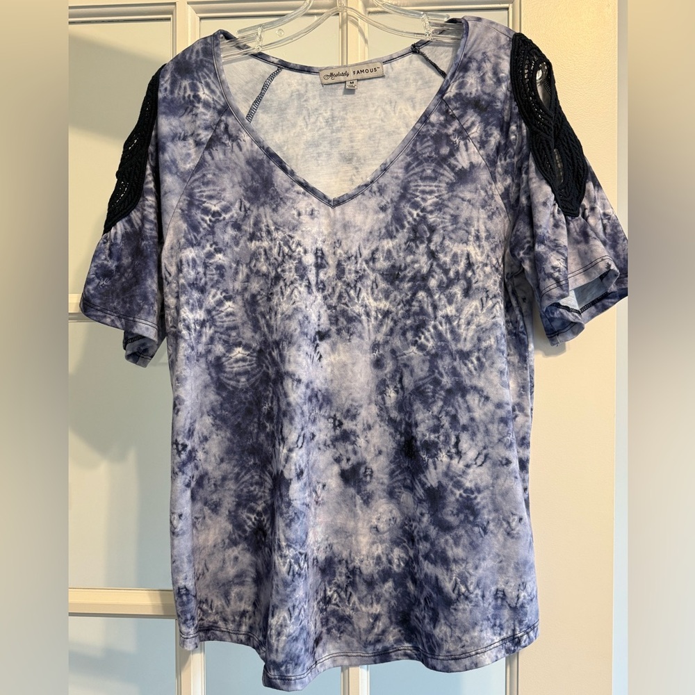 Navy Tie-Dye Short Sleeve Top
